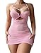 ADOME Lingerie for Women Sexy Chain Sheer Mesh Ruched Bodycon Mini Lingerie Dress with Thong 2 Piece Set Outfits Pink L