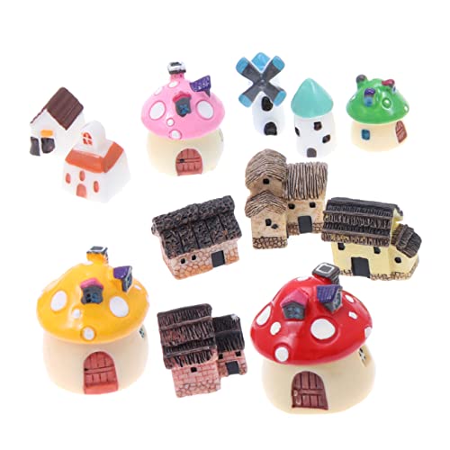 YARNOW 12pièces Maison Résine Décorations De Jardin Micro-Paysage Ornements De Maison Château Moulin à Vent Champignon Lot de Figurines