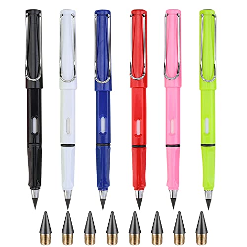 JGYXQYD 6 Sets Everlasting Pencil, Infinity Pencils, NO-Sharpening Pen for Writing Drawing Students Sustainable Pencil for Home Office School (6 Pencils + 6 Erasers + 8 Replaceable Nibs)