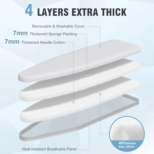 Image of oleaf Ironing Board with Cover and Thicken Pad Height Adjustable Full Size Foldable Iron Board with Iron Rest, Stable Steel Legs, Metal Construction, Heat Resistant, Dark Gray