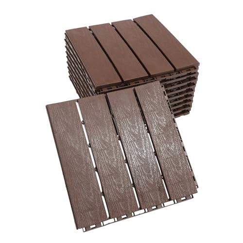 Balcony Flooring Tiles 12x12 Inch Interlocking Deck Tiles, Waterproof & Weatherproof for Patio, Porch, Indoor/Outdoor, Slip-Resistant Surface, Tool-Free Snap Installation (Wood, 10 Pack)