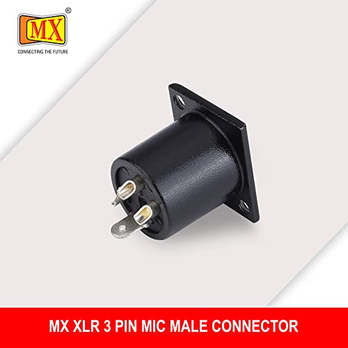 Image of MX 3 Pin XLR connector Microphone Connector pin Pure Copper Nickel Plated Pins1 for High Conductivity microphone cable connector PERENT (3 PIN PANEL MOUNTING BLACK COATED, Pack of 2, Male Connector)