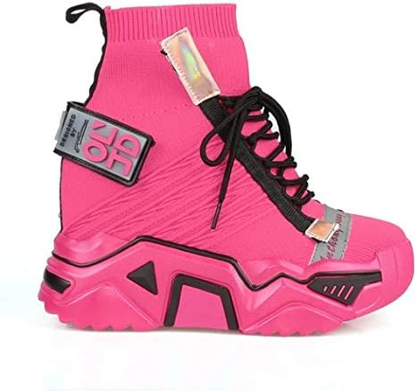 Anthony Wang Women's Retro Lace-Up Chunky Platform Extra High Hidden Wedge Fashion Sneaker (Pink Pu, Numeric_8_Point_5) | Image 1