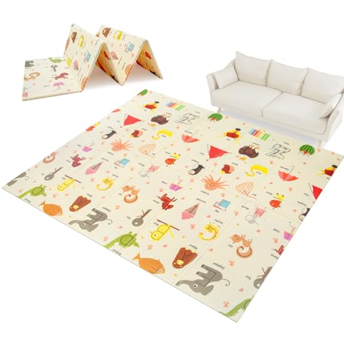 ARATERVIO Faltbare Baby-Spielmatte – Extra große, wasserdichte Krabbelmatte aus weichem Schaumstoff, rutschfeste und tragbare Bodenspielmatte für Säuglinge und Kleinkinder (A - 180 x 200 cm)