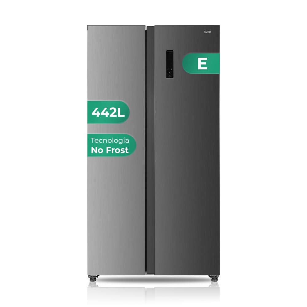 Svan Frigorífico Americano 2 Puertas Inox SA18901ENFX. Capacidad 442 Litros, No Frost, Multi AirFlow, Bajo Nivel Sonoro, Eficiencia Energética Clase E
