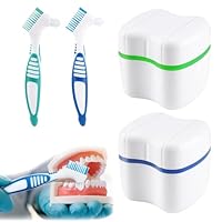 2 Stück Zahnprothesen Box + 2 Prothesenzahnbürste,Prothesendose,Gebissdose,Prothesenbox für Falsche Zähne Lagerung Reinigung (Grün, Blau)