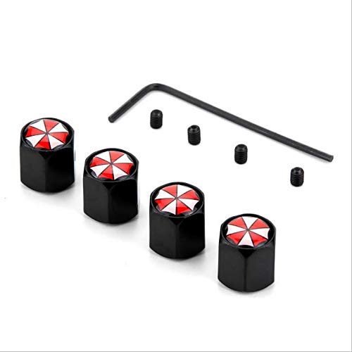 4 Pack Car Wheels Tire Valve Covers Anti-Theft Dust Caps Stem Air Caps and Tool Combo Set Suit for Focus 2 3 Fiesta ST RS Mustang Mk1 Umbrella Corporation with a Small Allen Key (Black)