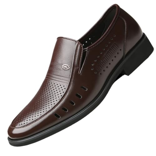 Mens Dress Oxford Shoes Fashionable Leather Classic Slip-on Non Slip Low Top Party Loafers(Brown,8.5)
