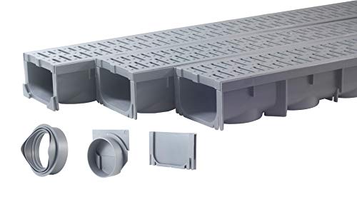 Drainage Trench - Channel Drain With Grate - Gray Plastic - 3 x 39