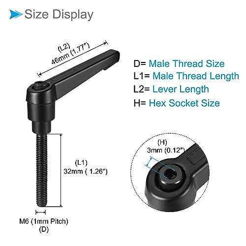 Image of Clamping Lever Handles, M6 x 32mm Male Thread, Adjustable Quick Release Locking Rotating Bolt Knobs Black - (Applications: for Lathe Machinery), 1-Piece