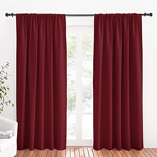 RYB HOME Large Curtains for Living Room 84 inches Length, Blackout Privacy Room Divider Curtains for Doorway Closet Basement Patio Door Bay Window, W 70 x L 84, Burgundy Red, 2 Panels