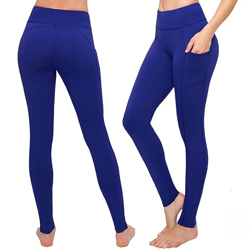 SATINA High Waisted Royal Blue Leggings for Women - Soft, Stretchy Leggings with Side Pockets - Full Length Yoga Pants for Women - Tummy Control and Buttery Soft Fabric for All-Day Comfort