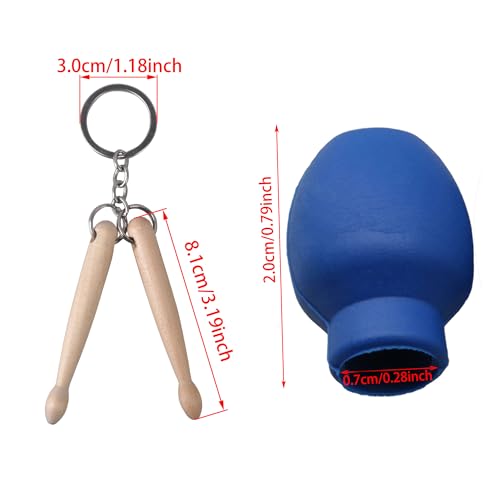 Rubber Blue Drum Mute Drumstick Silent 2 Pieces Mini Wooden Drumstick Keychain miniatura 2
