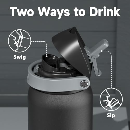 Image of 40 oz Insulated Water Bottle for Sports: Meoky Stainless Steel Water Bottle with 2-in-1 Straw and Spout Lid - Leak Proof, Cold for 24 Hours, Protective Silicone Base, BPA-Free for Gym, Night