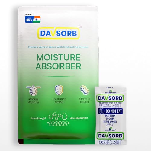Image of DAVSORB Moisture Absorber-Prevent Fungus, Dampness & Musty Odour - (Approx 5 gm x 40 Packets), White Color