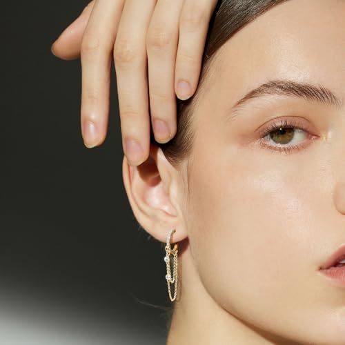 14K Gold Earrings for Women Dangle Gold Hoop Earrings for Women Dangling Tassel Chain with Cubic Zirconia Earring Dangling3