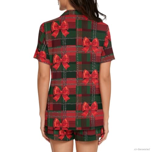 Image of Renewold Button Down Womens Pajama Set Short Sleeve Loungewear Bow Nightwear Sleepwear Night Suit Tops Shorts 2 Pieces