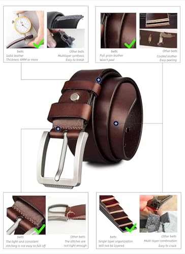 Thick Full Grain Genuine Leather Belt – 1.5" Wide, Ideal for Jeans or Dress Pants3