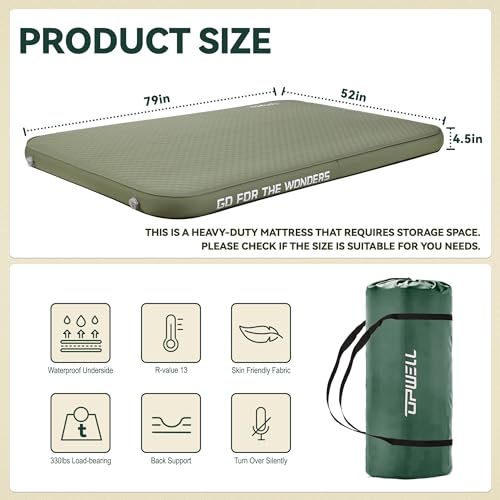 UPWELL-Self-Inflating-Sleeping-Pad-45-Thickness-Camping-Mattress-with-Solid-Foam-Double-Sleeping-Mat-Portable-Fast-Inflation-for-Outdoor-Mat-Portable-Roll-Up-Bed-Green
