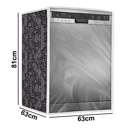 Image of Classic Dishwasher Cover Suitable for Voltas Beko of 12, 13, 14 and 15 Place Setting (63cmsX63cmsX81cms, Black Flower)