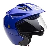 MMG (Model 20) Motorcycle Open Face Helmet DOT Street Legal - Flip Up Clear Visor (M, Shiny Blue)