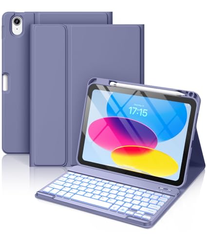 Image of Hamile for iPad 11th 10th Generation Case with Keyboard - 7 Colors Backlit Wireless Detachable Folio Keyboard Cover with Pencil Holder for iPad 11-inch A16 2025 10th Gen 10.9 Inch 2022 (Blue Gray)