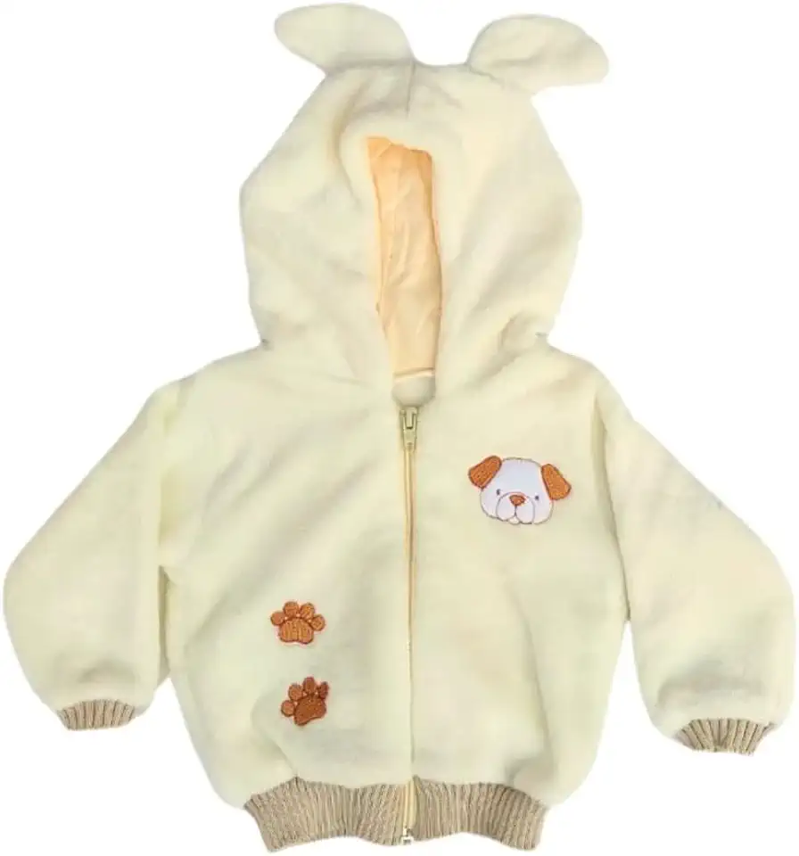 Casaco Infantil com Gorro em Plush e Bordado para Menina