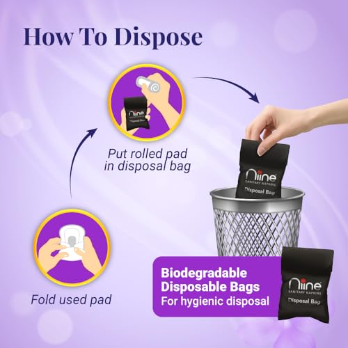 Image of NIINE Dry Comfort Ultra Thin XL+ Sanitary Napkins for Heavy Flow (Pack of 3) 150 Pads with Free Biodegradable disposable bags