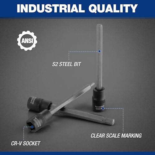 Image of WORKPRO 19 Piece Extra Long Hex Bit Socket Set, Premium S2 Bits | 3 /8 Inch Drive Bit, S2 Steel Long Allen Star Bits, CR-V Sockets, Storage Case, Use for Auto Repairing DIY Project