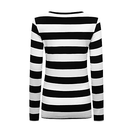 Formeet17 Women’s Long Sleeve Striped T-Shirt Stretchy Comfy Scoop Neck Shirt4