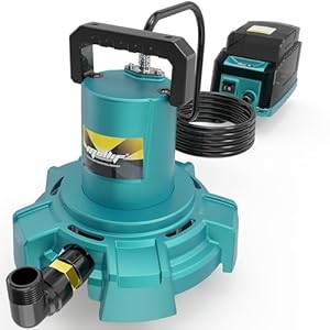 Mellif Akku Tauchpumpe kompatibel mit Makita Akku 18V, Akku Schmutzwasserpumpe mit 4996 L/h Max. Fördermenge, 8 m Förderhöhe, flachabsaugend, Bürstenloser Motor für Schmutz-Klarwasser(Ohne Akku)