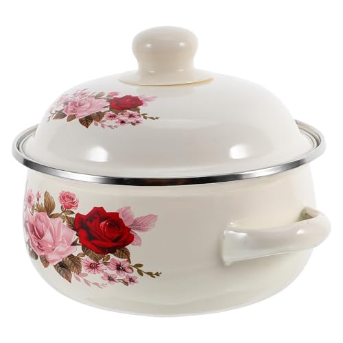 Zerodeko Pot à Soupe Émaillé Avec Couvercle Casserole Résistante Aux Hautes Températures Idéale Pour Soupe Ragoût Et Nouilles Motif Floral Décoratif Ustensile De Cuisine Pratique