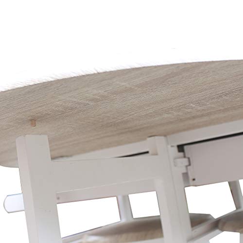 SSLine 3PCS Wood Dining Table Set with 2 Stools Drop Leaf Rolling Breakfast Bar Table and Chair Set Kitchen Island Trolley Cart on Wheels Folding Space Saving Table for Apartment Dorm Living Room