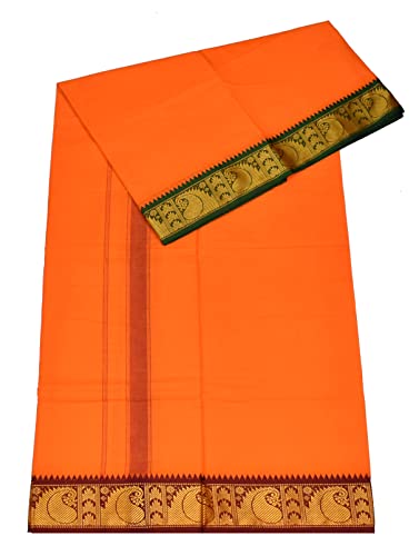 Image of TUNI MANI Men's Panchakacham Dhoti with Angavasthram Towel, Jari Border, 100% Cotton, Size: 9 X 5 (4.0mtr Dhoti, 2.25mtr Towel) (Unstitched)