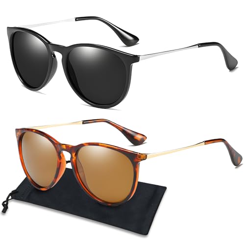 La mejor comparación de Gafas de sol para Mujer que Puedes Comprar On-line. 47 GALASALA Lentes de Sol Mujer Y Hombre, Gafas de Sol Polarizados Redondos Ojo de Gato, Vintage Sunglasses de Protección UV, Con Estuche Lentes, Bolsa Gafas, Paño Gafas, 2 Piezas...