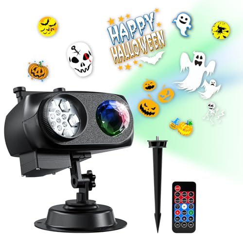 Halloween LED Projecteur Noël Exterieur Intérieur, IP67 projecteur étanche éclairage, 15W lumineux effet de vague HD, 12 diapositives 96 images sans flou pour mur de la maison, mur extérieur, arbres
