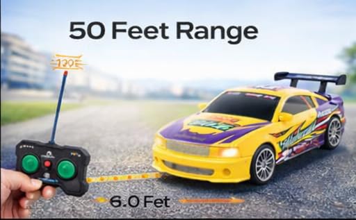 Image of TEC TAVAKKAL Remote Control Sports Car for Kids, High-Speed RC Racing Car with Remote, Rechargeable Battery & USB Charging Cable, 50 Ft Control Range, Indoor & Outdoor Toy Car (Yellow)