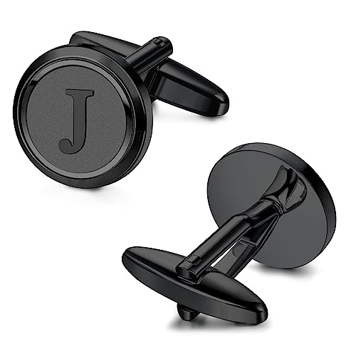 image for LOYALLOOK Initial Black Cufflinks for Men Black Cuff Links Personalize