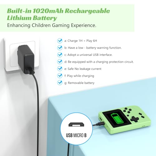 Image of Retro Handheld Games Console, Built-in 400 Video Games,Portable Video Gaming Player with 3.0 Inch IPS Screen and Rechargeable Battery (Green)
