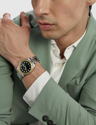 Image of French Connection Apex Dated Green Round Dial Stainless Steel Strap | Casual | Premium | See Through Feature | Sunray Feature Wrist Watch for Men - FCH17NSM