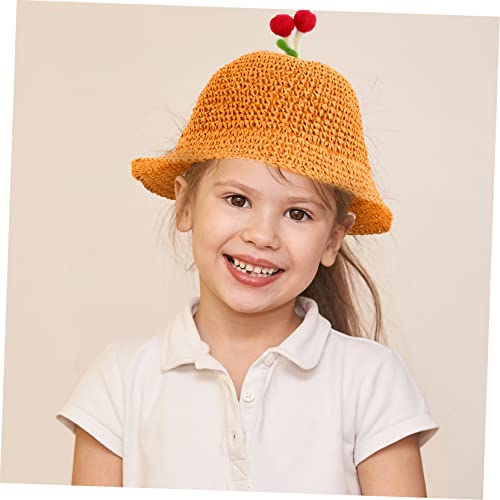 GALPADA Mushroom Straw Sun Protection Hat Breathable Summer Woven Cap for Boys Lightweight UV Blocking Beach Accessory Soft Material Outdoor Headwear Orange4