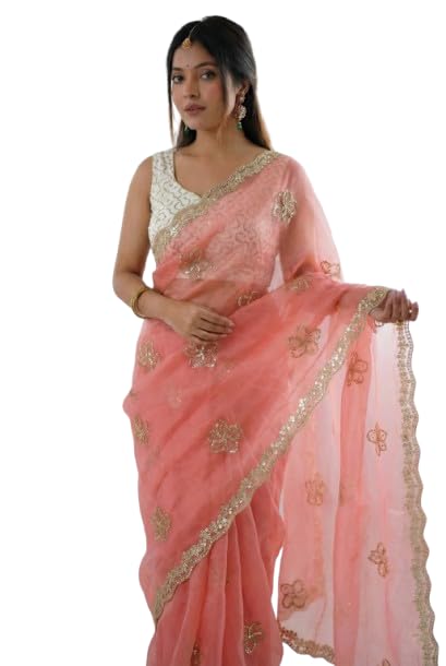 Women Crunchy Silk Saree with Multi Val Sequence Embroidery Work & Lace Border | Designer Party. Wear Saree with Bangalori Embroidery Blouse Piece | Wedding & Festive. Wear-image-48