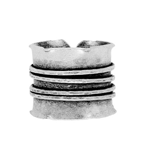 81stgeneration Karen Hill Tribe Anillo Ajustable Hecho A Mano Estriado Mujer Plata Fina .999 Oxidada