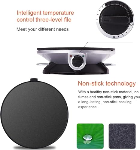 Crepera eléctrica, Plancha Antiadherente con Temperatura Ajustable para panqueques, Tortillas, Pizza y desayunos en casa.,