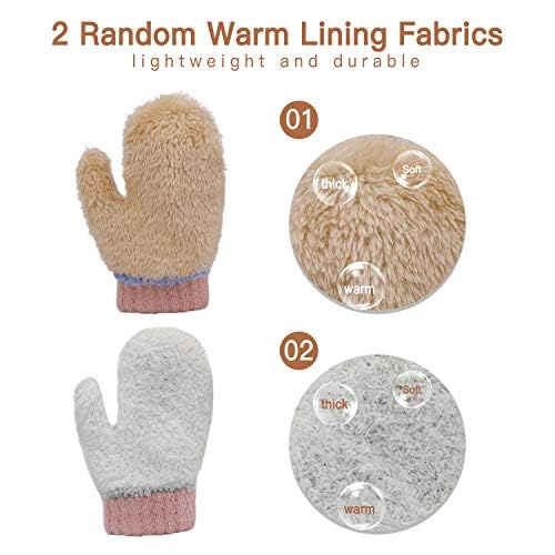 QUETO Bambin Gants Et Moufles Fille Garçon, 3 Paires Hiver Enfants Epais Toison Thermique Doubl Tricot S Gants Et Moufles Pour Cadeau De No L
