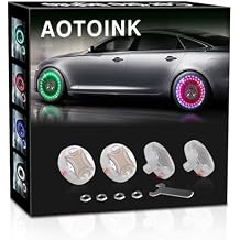 Car Wheel Tire Lights, 4Pcs Solar LED Car Wheel Nozzle Air Valve Cap Light with Motion Sensors Flash Colorful RGB Warning Decorative Neon LED for Cars Motorcycles Bicycles