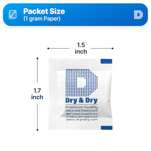 Image of Dry & Dry 1 Gram [500 Packets] Silica Gel Packets Desiccants, Silica Packets - Rechargeable Moisture Absorbers for Food Storage, Electronics, 3D Filament & Safes