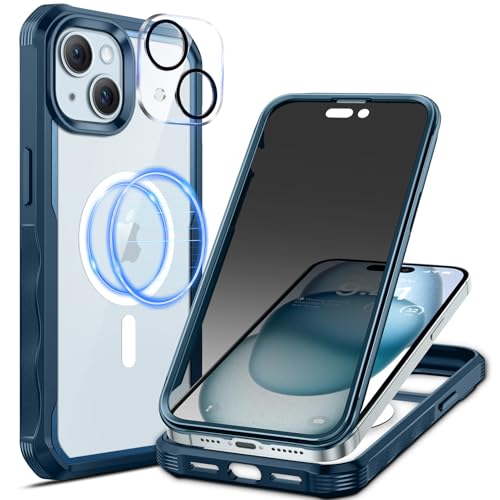 Coque iPhone 15 Anti-Espion Magnétique Haute Protection seacosmo Bleu