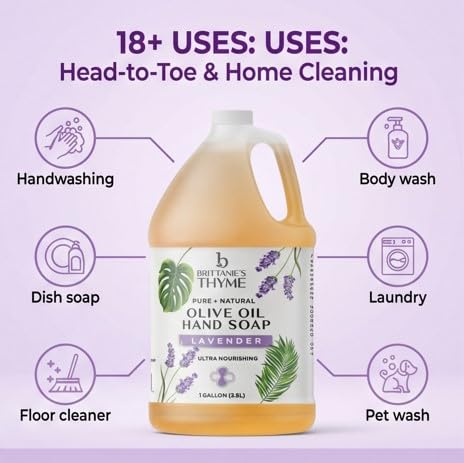 Brittanie's Pure Organic Castile Liquid Olive Oil Soap Refill | Face, Body Wash, Dishes, Pets & Laundry | Vegan & Gluten Free Non-GMO (Lavender 1 Gallon) - Image 3