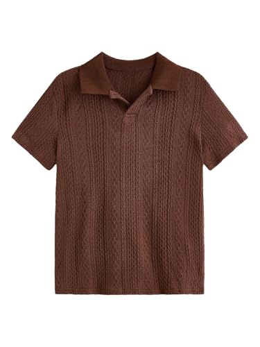 Verdusa Boys Button Down Shirt Tops Short Sleeve Collar Textured Tee Shirts Brown 9 Years